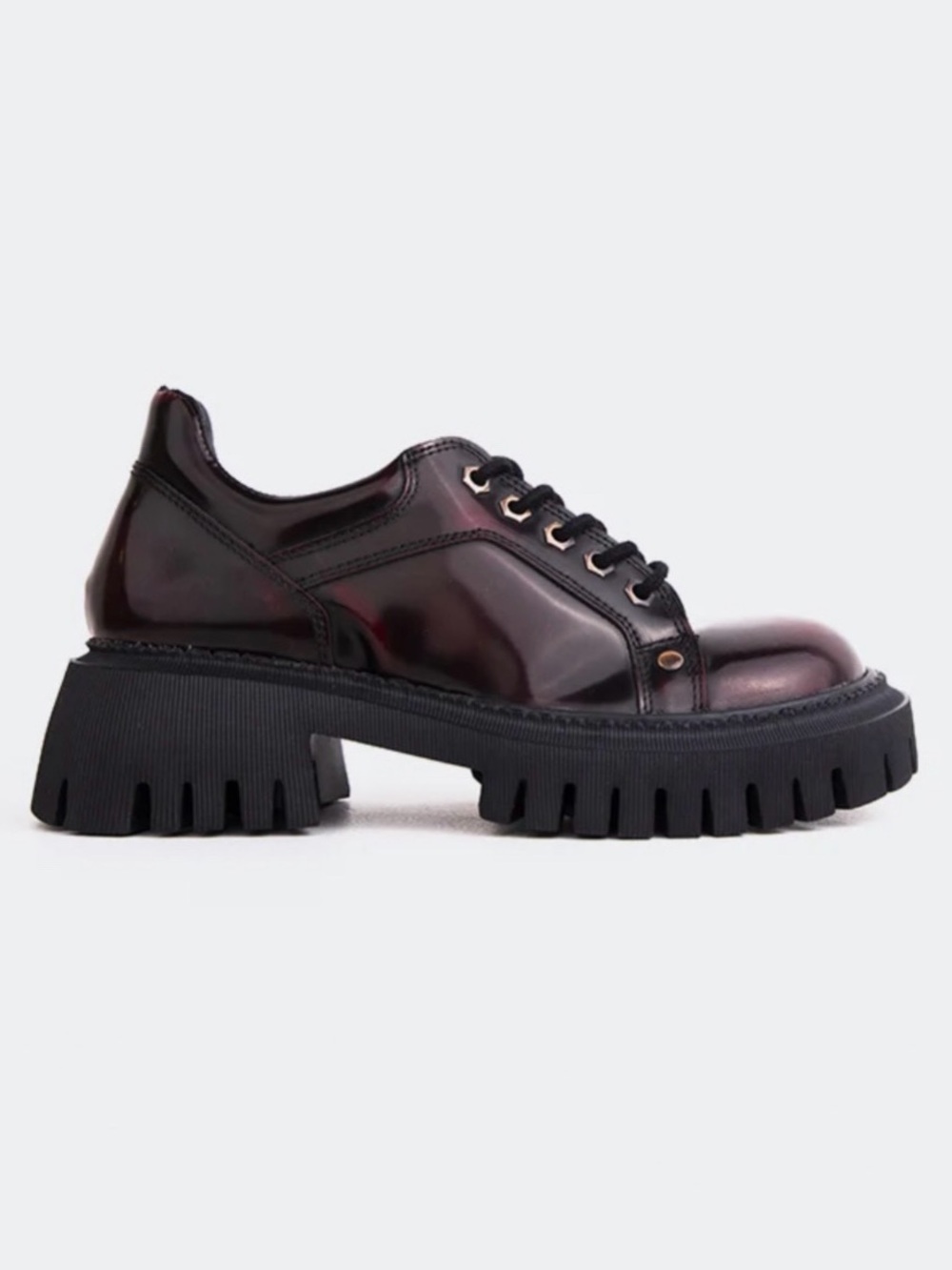 L’intervalle Burgundy Patent Leather Platform Oxford Shoes Made in Spain